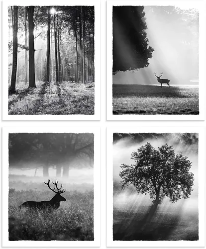 Miniatura 32 de Imágenes de paisajes de la naturaleza, arte para pared, bosque brumoso, árbol, montaña, animales salvajes, ciervos, lago, escena, obra de arte