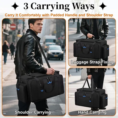 Miniatura 7 de Bolsa grande para cables de DJ con bolsillo para laptop y micrófono, bolsa de DJ para equipo y accesorios de música con divisores desmontables