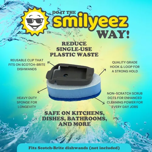 Miniatura 4 de Smilyeez Recambio de esponja punteada azul sin plástico para Scotch-Brite's Dishwand Recambio de 10 unidades con adaptador