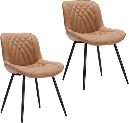 Miniatura 10 de Comfortable Upholstered Dining Chairs Set of 2, PU Leather Kitchen & Dining Room Chair with Backrest and Black Metal Legs, Modern Accent Dining