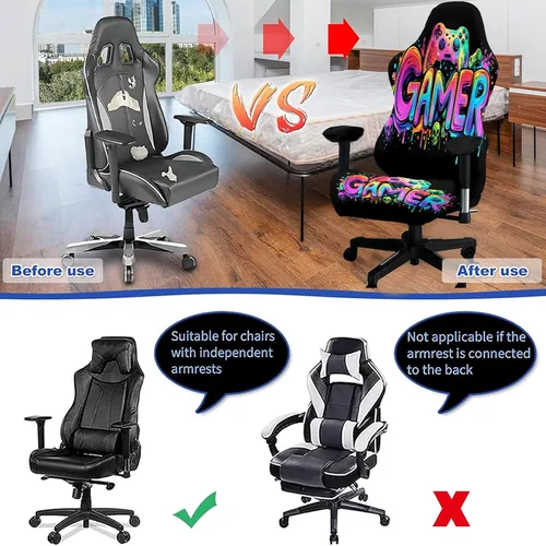 Miniatura 5 de Blacklight - Funda para silla de juegos, protector de silla de deportes electrónicos reactivo a los rayos UV con diseño de calavera de neón