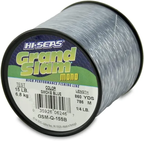 Miniatura 54 de HI-SEAS Línea de pesca de monofilamento Grand Slam - Fuerte y resistente a la abrasión en transparente, rosa, verde, azul humo, amarillo Azul ahumado