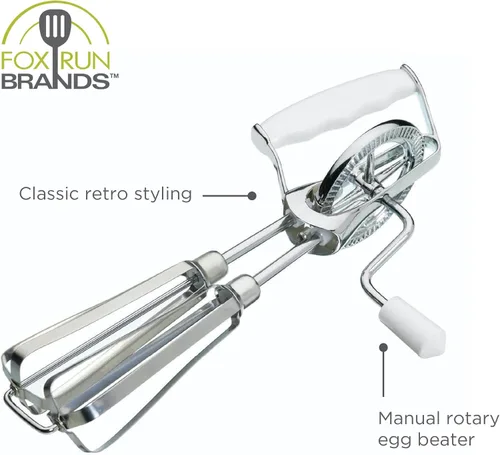 Miniatura 5 de Fox Run Batidora de mano manual de acero inoxidable, batidor de huevos de estilo retro blanco, 10 "x 5