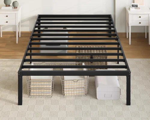 Miniatura 13 de Allewie Base de cama de tamaño matrimonial, camas de plataforma de metal de 14 pulgadas con espacio de almacenamiento, no necesita somier y fácil