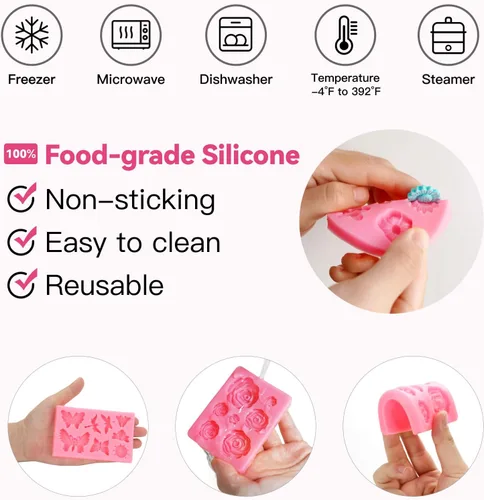 Miniatura 3 de 2 piezas de moldes de silicona con forma de flores, moldes de silicona para fondant y pastel, moldes de arcilla polimérica con forma de flor