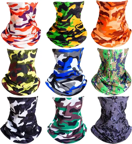 9 unidades de bandana para la cabeza, máscara para el cuello, bufanda para polaina, bufanda para la cara, unisex, protección contra el viento y el