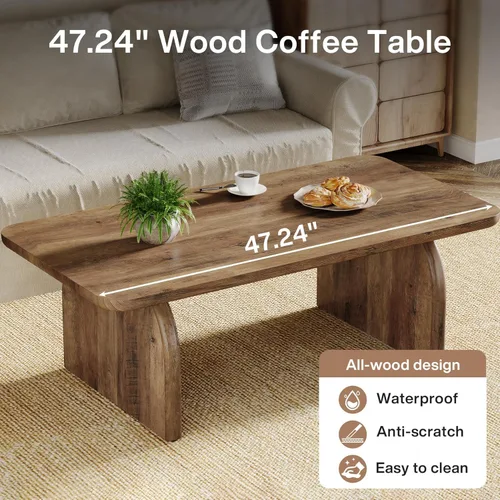 Miniatura 6 de Tribesigns - Mesa de café rectangular, mesa de 47 pulgadas de madera para sala de estar, mesa de centro baja de estilo granja con base resistente
