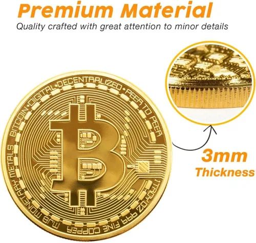 1 moneda conmemorativa Bitcoin chapada en oro de 24 quilates, criptomoneda BTC de 0.118 in coleccionable con funda protectora, criptomoneda