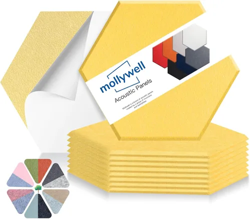 Miniatura 31 de Mollywell Paneles acústicos hexagonales, de alta densidad, insonorizantes, azulejos de fieltro decorativos para reducción de ruido para techos