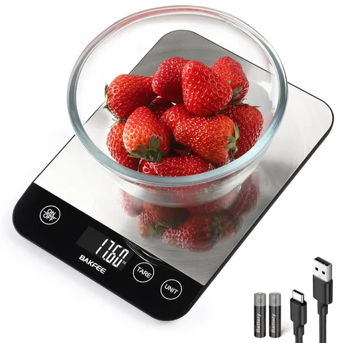 Báscula de alimentos, báscula de cocina recargable de 33 libras con acero inoxidable, gramos y onzas, carga USB, 0.04 oz de alta precisión para