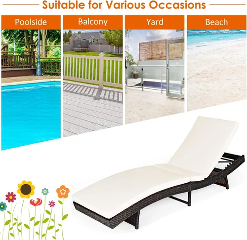 Miniatura 9 de Tangkula Tumbona para exteriores, silla de ratán para patio con cojín grueso extraíble, 5 niveles ajustables, silla de mimbre reclinable de ocio