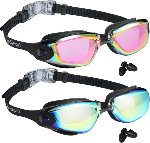 Miniatura 9 de EverSport Gafas de Natación Paquete de 2 Gafas de Natación Antivaho para Adultos, Hombres, Mujeres, Jóvenes y Niños Cristal azul y negro