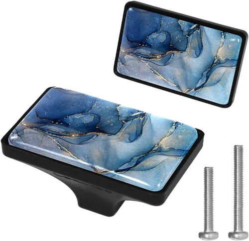 Miniatura 16 de LORVIES Paquete de 4 pomos decorativos de mármol de 1.65 pulgadas para gabinete, vidrio ABS corto rectangular negro, manijas de puerta de cajón