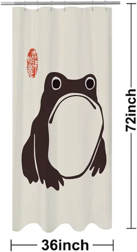 Miniatura 3 de Cortina de Ducha para Cabina con Rana No Impresionada Tinta Arte Lindo Divertido Estilo Asiático Tradicional Japonés 36x72 pulgadas Cortina de Baño