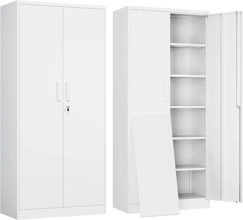 Miniatura 47 de Armario de garaje de metal de 36 pulgadas de alto, gabinetes de almacenamiento de 2 puertas, caninete de herramientas de acero utilitario, caninetes