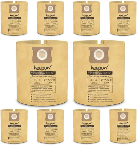 Miniatura 8 de KEEPOW Paquete de 6 bolsas para aspiradora Dewalt de 6 a 10 galones, compatibles con Dewalt DXV06P, DXV09P, DXV10P, DXV09PA, DXV10PL, DXV10S