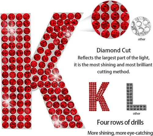 Miniatura 3 de PRATIQUE Calcomanías de letras del alfabeto con diamantes de imitación con purpurina, 26 letras autoadhesivas para arte y manualidades (rojo)