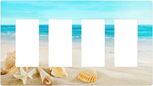 Miniatura 25 de Cubierta para interruptor de luz, diseño de conchas marinas en la playa, placas de pared de 2 bandas, 1 paquete