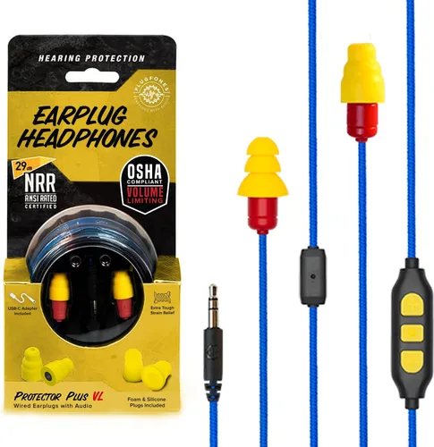 Miniatura 9 de Plugfones Protector Volume Limited Audio Earbuds, tapones para los oídos compatibles con OSHA con sonido, azul y amarillo Amarillo y rojo