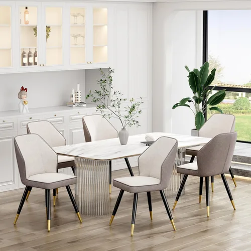 Miniatura 6 de Andeworld Juego de 2 sillas de comedor tapizadas, sillas decorativas modernas de mediados de siglo, silla auxiliar de gamuza sintética sin brazos