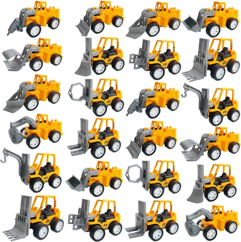 Juuxncgv 24 vehículos de construcción pequeños, vehículos de figuras de juego, vehículos de ingeniería de tracción hacia atrás, vehículos de