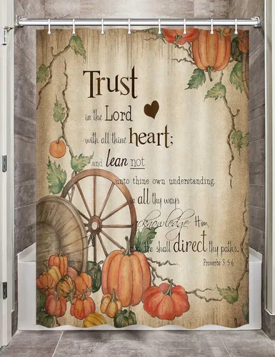 Linda cortina de ducha de otoño para caravana, remolque, baño, campamento, pequeña, estrecha, corta, de tela, decoración de campamento feliz con