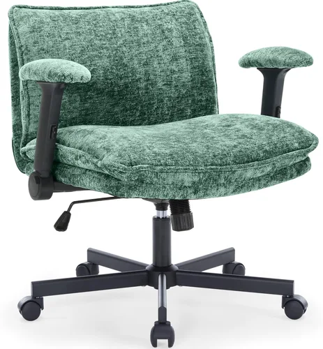 Miniatura 14 de FanciSpot Silla de oficina con patas cruzadas con ruedas y brazos abatibles ajustables, silla de escritorio cruzada con cojín grueso, silla de Negro