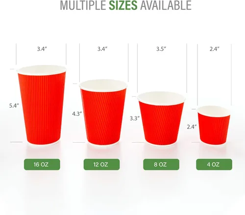 Miniatura 3 de Restaurantware 12 onzas Tazas de papel desechables con pared ondulada para café, 500 vasos de papel aislados color rojo medianoche con diseño