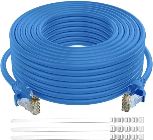 Miniatura 11 de Adoreen Cable de Ethernet Cat 6 de 30 pies - Blanco, cable de red RJ45 redondo y sin enganches para interiores y exteriores, POE, cable de parche
