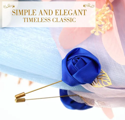 Miniatura 3 de Zeyune 24 piezas de bolsillo para ojales de boda Boutonniere Rose Boutonniere para hombres, bodas y fiestas de graduación (azul)