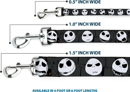Miniatura 3 de Buckle-Down Correa para mascotas, NBC Jack Expressions/Halloween Elements gris, 4 pies de largo, 1.5 pulgadas de ancho
