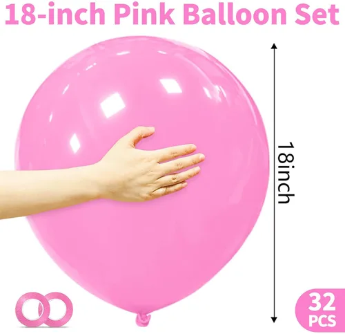Miniatura 3 de 32 globos grandes de color rosa de 18 pulgadas, globos redondos de látex grandes para decoración de cumpleaños y bodas (rosa)