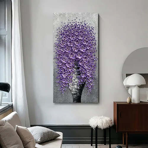 Miniatura 6 de Epicler - Pintura al óleo de flores moradas grandes pintadas a mano, contemporánea, abstracta, decoración del hogar, pintura de arte decorativo