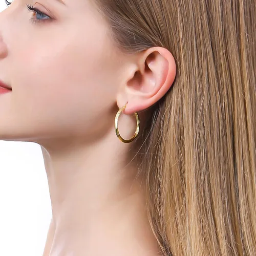Miniatura 2 de ToHeart Aretes de aro de oro de 14 quilates para mujer, aretes de aro rectangulares chapados en oro pequeños