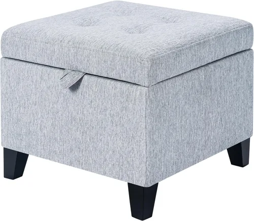 Miniatura 20 de Adeco Otomán Cubo de Piel Sintética Blanca de 18 Pulgadas de Alto con Almacenamiento, Taburetes Reposapiés de Silla de Terciopelo en Relieve 3D