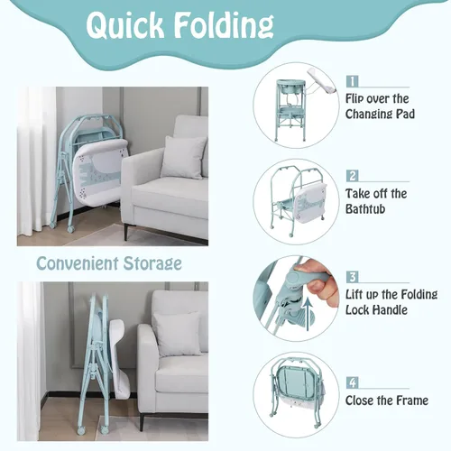 Miniatura 5 de BABY JOY Bañera para bebé con cambiador, estación plegable para cambiar pañales con bandeja de almacenamiento, almohadilla impermeable, organizador