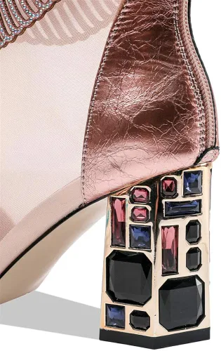 Miniatura 4 de TinaCus - Botines de piel de ante con punta de malla hecha a mano con tacón alto y grueso para mujer
