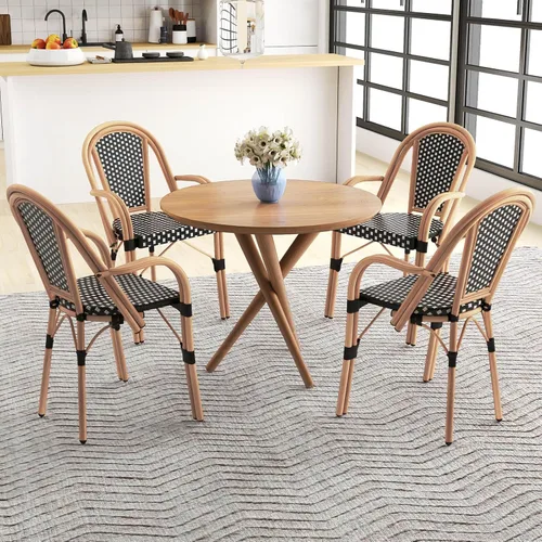 Miniatura 9 de Tangkula Juego de 2 sillas de bistró francesas para exteriores, sillas de mimbre de polietileno tejidas a mano con reposabrazos, sillones de comedor
