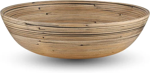 Miniatura 9 de LEXA Ensaladera de bambú hecha a mano de 12 pulgadas – Frutero de madera grande de 130 onzas para encimera de cocina, bambú natural
