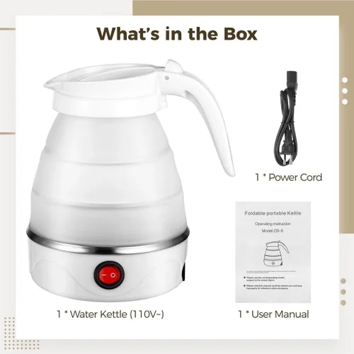 Miniatura 2 de Hervidor eléctrico portátil de 110 V 600 W, caldera de agua plegable de silicona de tamaño de viaje de 0.6 L, pequeña tetera eléctrica para café