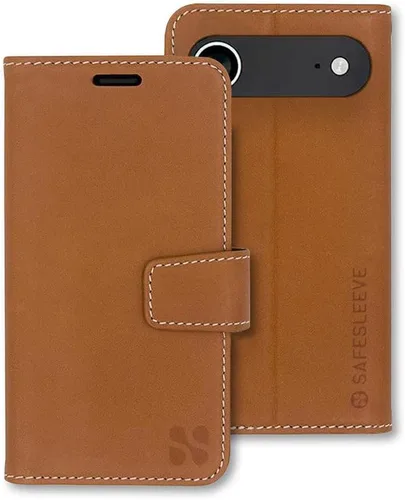 Miniatura 22 de SafeSleeve Funda de piel tipo cartera desmontable para iPhone 14 con bloqueador EMF para teléfono celular con 3 tarjeteros y soporte ajustable