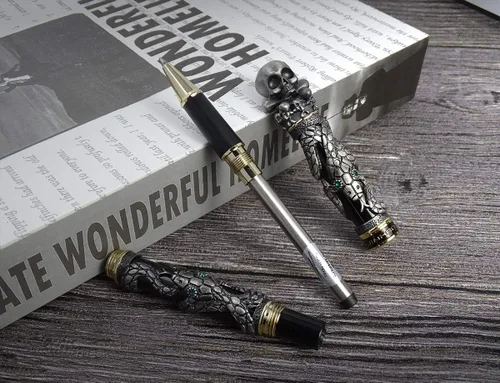 Miniatura 4 de Jinhao Snake Roller - Bolígrafo de metal, color negro con cabeza de calavera