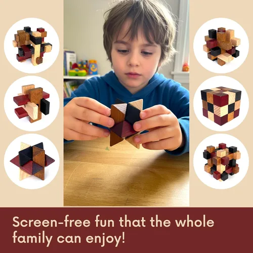 Miniatura 4 de Rompecabezas de madera para el cerebro, paquete de 6 unidades, rompecabezas 3D para adultos y niños, ideas de regalo educativas y divertidas