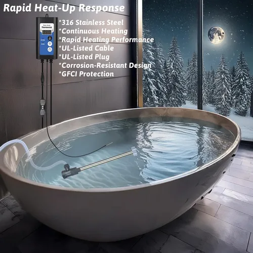 Miniatura 4 de Calentador de agua sumergible de 1500 W, calentador de agua eléctrico portátil para piscina y bañera de hidromasaje con control de temperatura