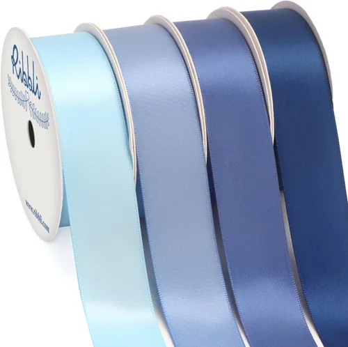 Miniatura 28 de Ribbli Cinta de satén azul de 3/8 pulgadas x 4 rollos en total 40 yardas, cinta azul bebé/azul real/azul eléctrico/azul marino para envolver y Azul