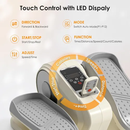 Miniatura 5 de Máquina elíptica para debajo del escritorio, mini ejercitador elíptico de piernas con control remoto, 12 velocidades de nivel, silenciosa y portátil