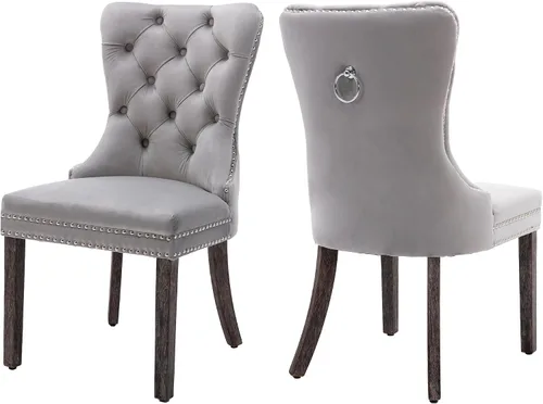 Miniatura 11 de Sillas de Comedor de Terciopelo Juego de 4, Colección Nikki Sillas de Comedor con Patas de Acero Inoxidable Plateado y Anilla, Silla Lateral de Lujo