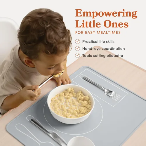 Miniatura 2 de Mantel individual Montessori de silicona para niños pequeños Tapete de placa para niños para mesa de comedor por Fire Rooster Kids (gris, 1)