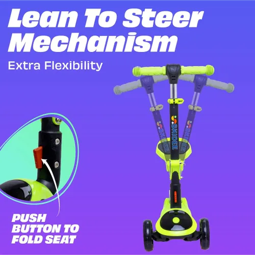 Miniatura 4 de SKIDEE Kick Scooter for Kids Ages 3-5 Foldable 3 Wheel Scooter with Lean-to-Steer, Adjustable Height, Removable Seat & LED Light Wheels Toddler