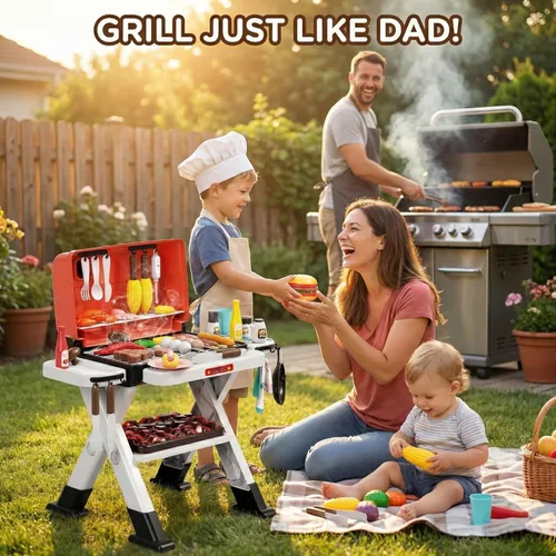 Miniatura 6 de 2026 Actualización 60 piezas Juego de Parrilla de Barbacoa para Niños con Humo Simulado, Juego de Cocina de Juguete para Niños de 4 a 8 años